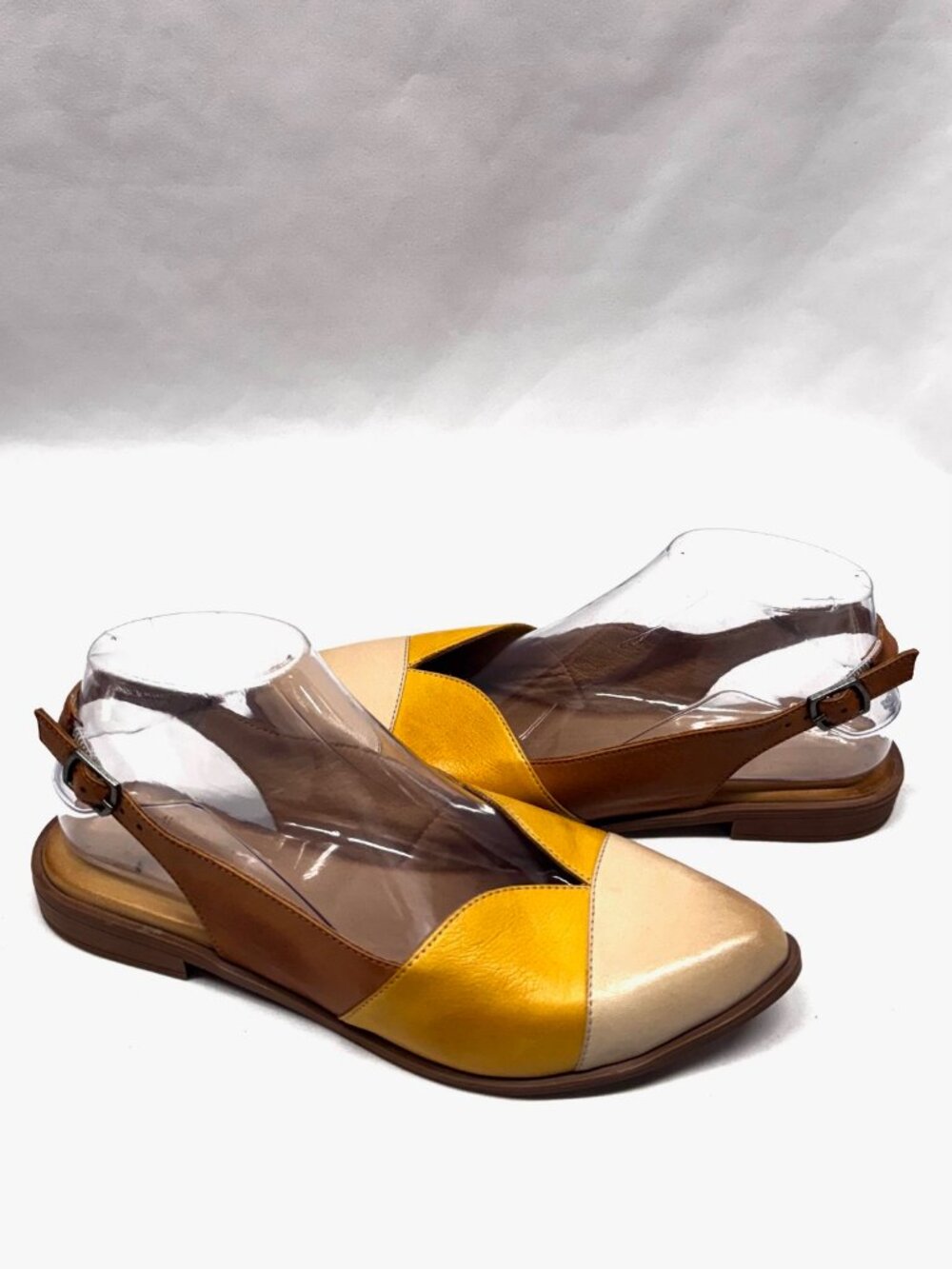 MIZ MOOZ FLORIE WOMEN'S SLING BACK LEATHER FLATS MULTI BRANDY 37EU / 7US # T-215
